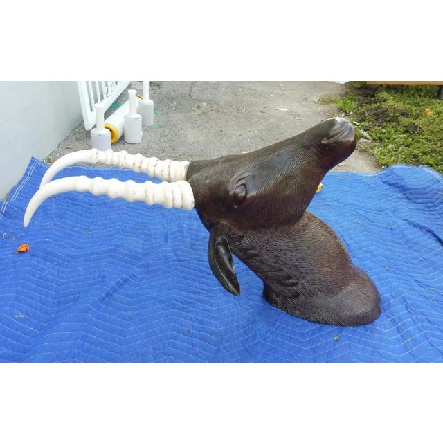 Fab large vintage 1970's style whimsical carved wooden trophy Female Ibex head. Found refinished and ready to go.