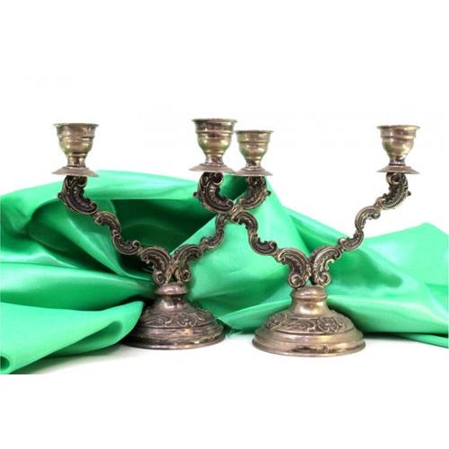 Silver 2-Light Candelabras with Shell-Shaped Reliefs, Set of 2 For Sale - Image 6 of 6