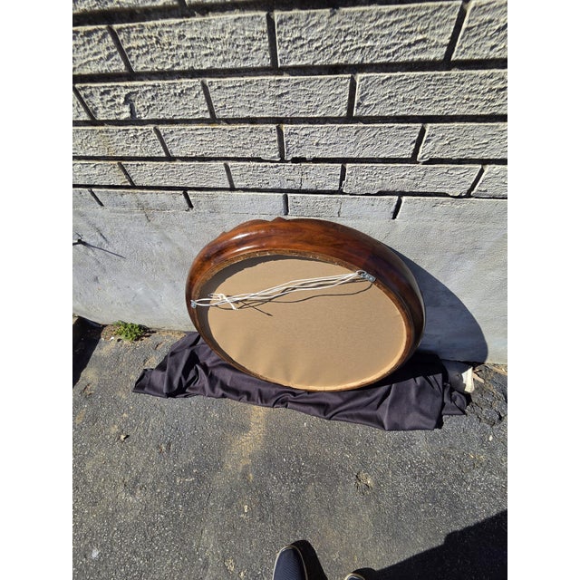 1920 Regency Style Solid Walnut Handmade American Round Mirror. For Sale - Image 12 of 16