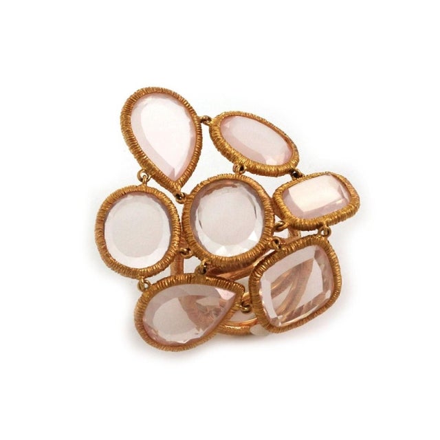 The Leader Line 18k Rose Gold Sliced Pink Quartz Fancy Flex Top Ring is an extraordinary statement piece  bold, artistic...