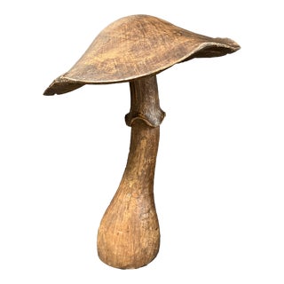 Vintage Large Carved Solid Wood Mushroom Sculpture For Sale