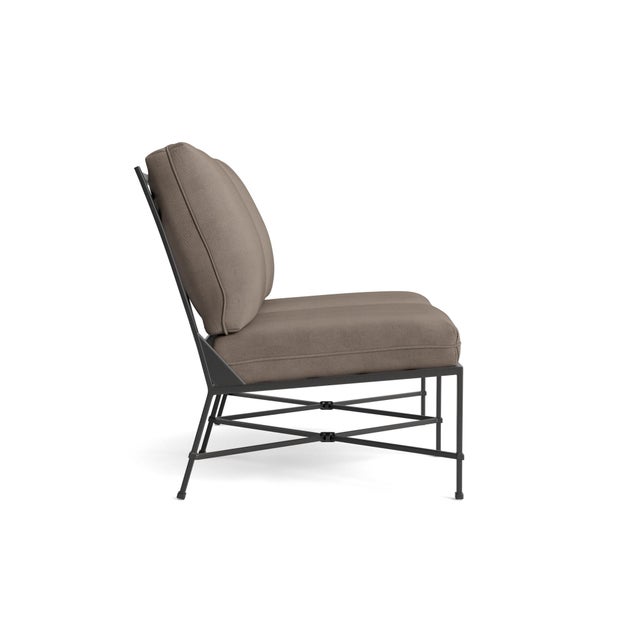 Contemporary Brown Jordan Venetian Armless Loveseat, Textured Pewter frame with Fusion Taupe fabric For Sale - Image 3 of 11