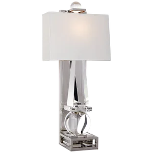 Chapman & Myers for Visual Comfort Signature Paladin Tall Obelisk Sconce in Crystal & Polished Nickel with Natural Percale Shade