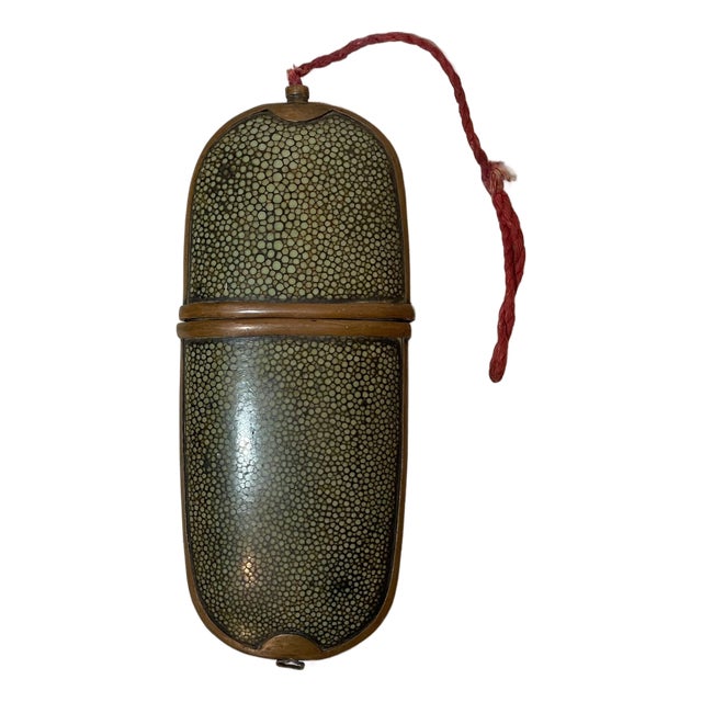 Rare Antique 19th Century Chinese Bronze Shagreen Stingray Glasses Case Holder For Sale