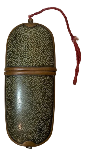 Rare Antique 19th Century Chinese Bronze Shagreen Stingray Glasses Case Holder