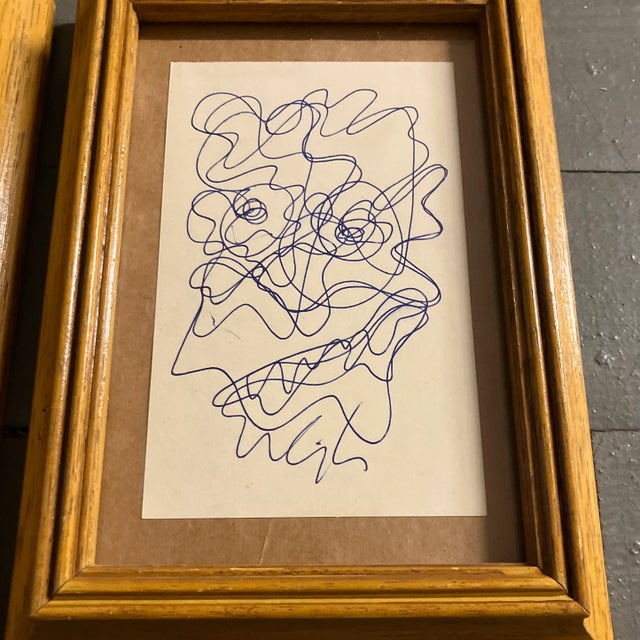 Abstract 1980’s 2 Vintage Original Wayne Cunningham Abstract Ink Drawings Framed-A Pair For Sale - Image 3 of 4