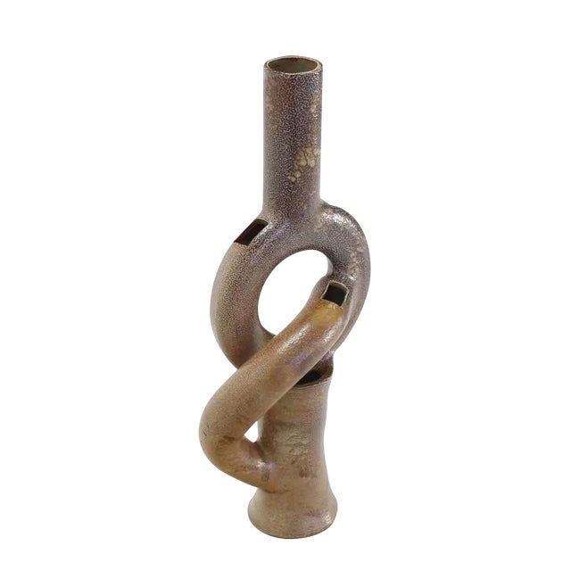 Vintage Mid Century Shape Glazed Pottery Vase For Sale - Image 9 of 9