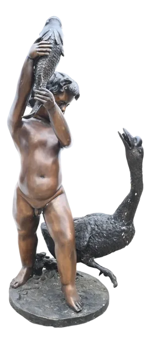 Bronze Cherub Fountain Fish Geese Garden Statue
