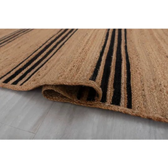 Textile Rectangle Black Stripe Pattern Jute Rug, Boho Jute Rug 4x6 Ft. For Sale - Image 7 of 10