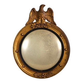 Small Scale Antique Federal Revival Giltwood Eagle Convex Bullseye Mirror (#2 of 2 Listed) For Sale