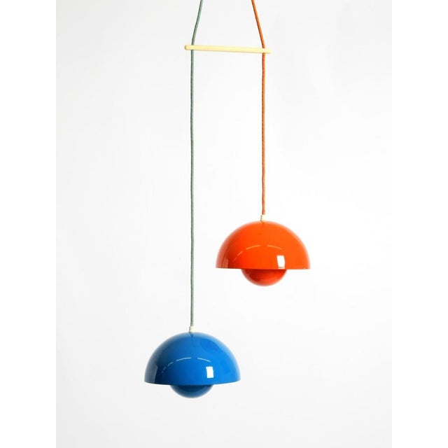 Blue Enamelled Double Shade Flower Pot Pendant Lamp by Verner Panton for Louis Poulsen, Denmark, 1970s For Sale - Image 8 of 18