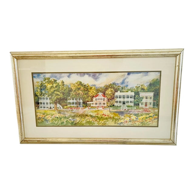 Vintage 1990s 'Low Country Bed and Breakfast' - Carolina - Americana - Watercolor Painting Print by Barbara Shipman, Matted & Framed For Sale