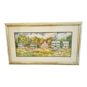 Vintage 1990s 'Low Country Bed and Breakfast' - Carolina - Americana - Watercolor Painting Print by Barbara Shipman, Matted & Framed