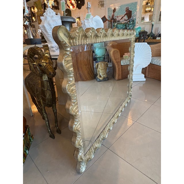 1960s Vintage Large Italian Venetian Silver & Gold Scalloped Ruffle Wall Mirror For Sale - Image 5 of 12