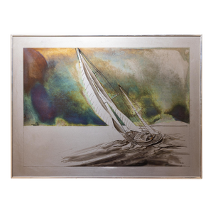 Vintage Framed Sailboat Metal Wall Art by Rene