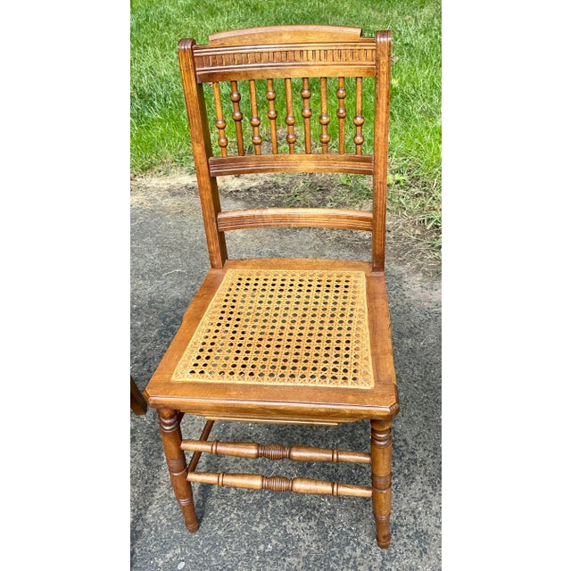 Ball and Stick, Antique Pressed Back Chairs With Cane Seats - Set of 4 For Sale - Image 4 of 12
