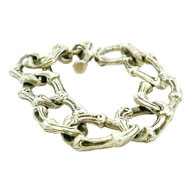 Tiffany & Co. 1996 Heavy Sterling Silver Bamboo Link Bracelet 63g W/ Box For Sale