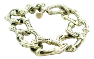 Tiffany & Co. 1996 Heavy Sterling Silver Bamboo Link Bracelet 63g W/ Box