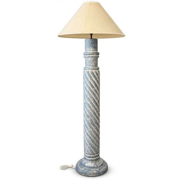 1980s 1980s Postmodern Blue-Gray Twisted Column Floor Lamp With Cream Empire Shade For Sale - Image 5 of 14