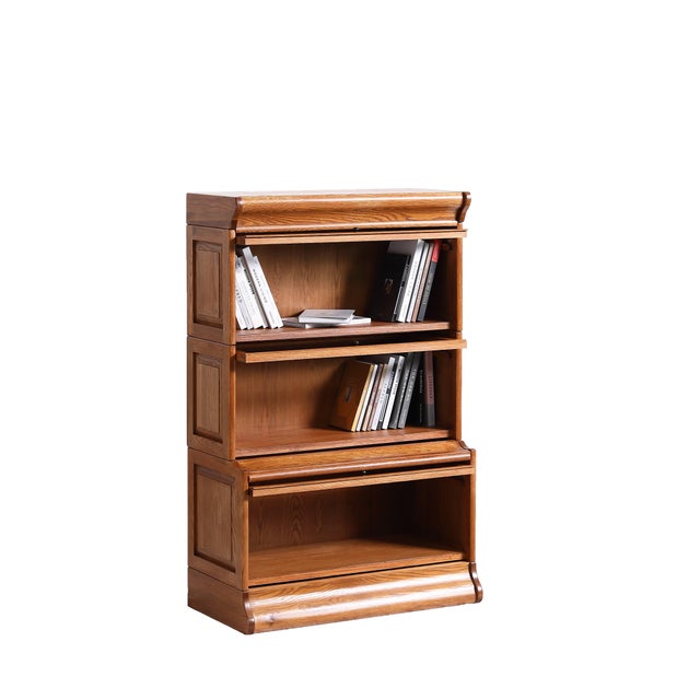 Mission 3 Stack Oak Barrister Bookcase - Beveled Glass For Sale - Image 14 of 18