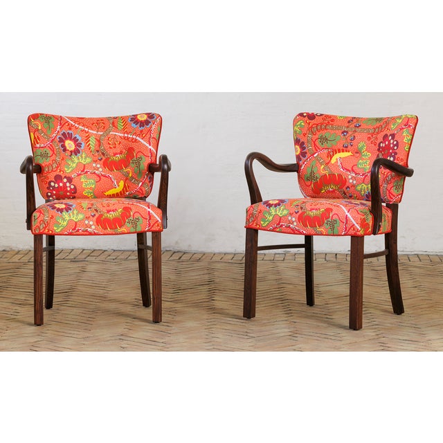 1930s Danish Oak Armchairs with Printed Upholstery from Josef Frank, 1940s, Set of 2 For Sale - Image 5 of 5