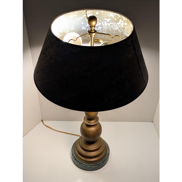 Vintage Classic Solid Brass and Green Marble Table Desk Lamp For Sale - Image 4 of 14