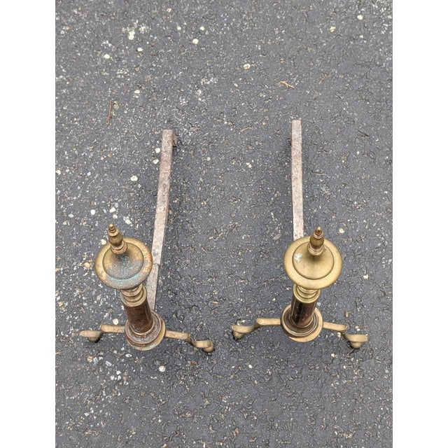 French 1950s Pair of French Style Iron Andirons For Sale - Image 3 of 8