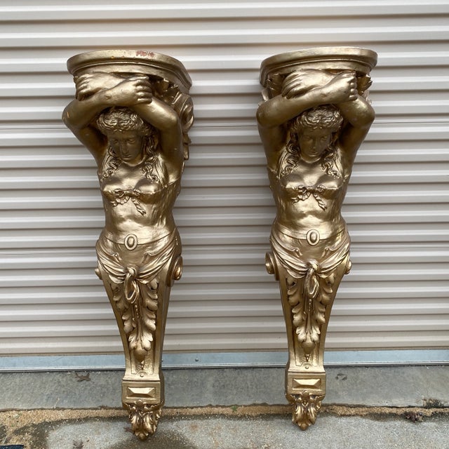 1970s Lifesize 4 Foot 1970s Oversized Gold Lady Sconces For Sale - Image 5 of 5