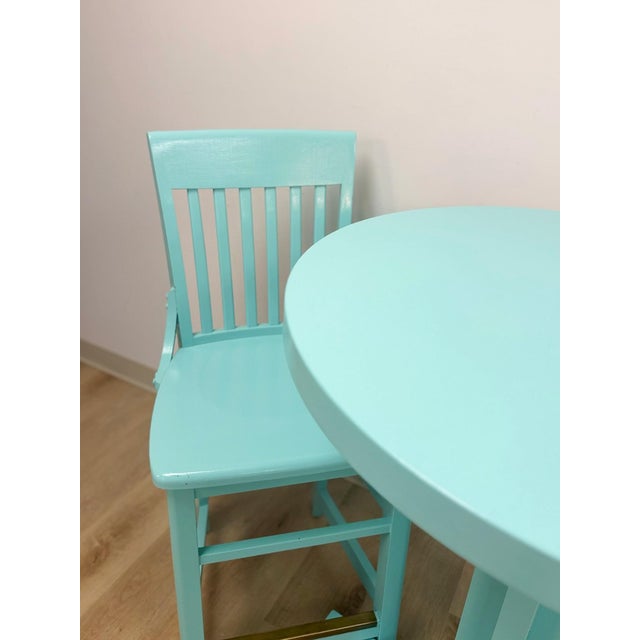 Vintage Bistro Set Turquoise Blue Counter Height Table Two Chairs Outdoor/Indoor For Sale - Image 10 of 16