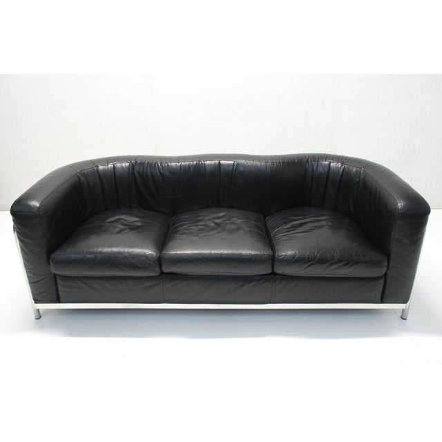 Postmodern Black Leather and Chrome Onda Armchair and 3-Seater Sofa by D'Urbino, Lomazzi and De Pas for Zanotta, 1980s, Set of 2 For Sale - Image 3 of 15