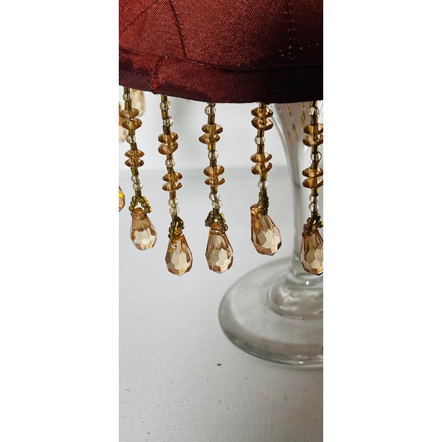 1980s Vintage Vine Red Silk Lamp Shadrs With Crystal Fringes - Pair For Sale - Image 5 of 5