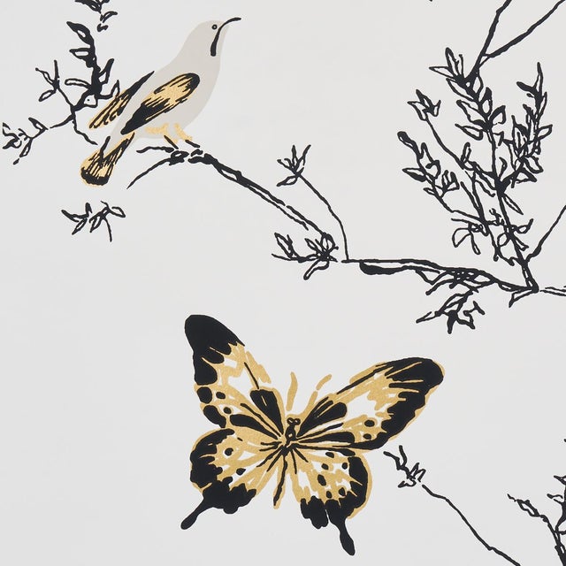 Contemporary Sample - Schumacher Birds & Butterflies Wallcovering In Neutral For Sale - Image 3 of 6