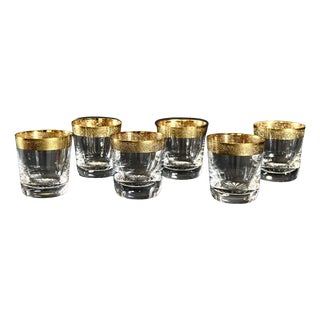 French Gilt Rim Glasses from Saint Louis, 1950s, Set of 6 For Sale