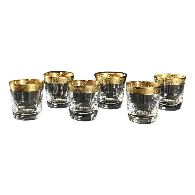 French Gilt Rim Glasses from Saint Louis, 1950s, Set of 6 For Sale