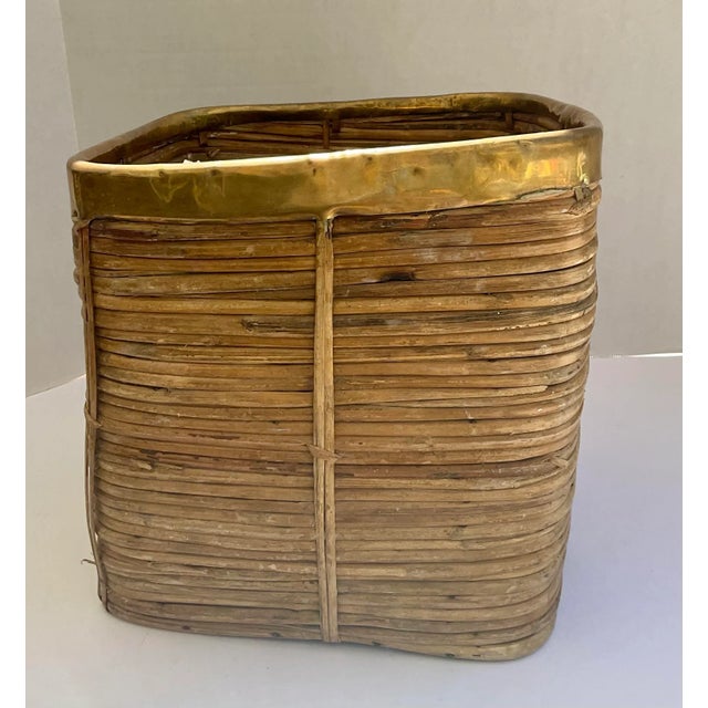 Just in this large Italian Pencil Bamboo & Brass Tall Basket, C.1970. This basket could be used as a planter or a...