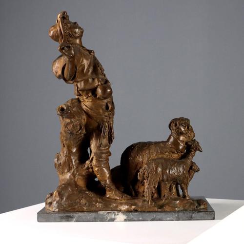 Brown Shepherd with Herds Bronze Sculpture by G. Morlaiter For Sale - Image 8 of 11
