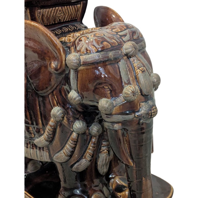Vintage Brown Ceramic Elephant Plant Stand, Hollywood Regency, Chinoiserie For Sale - Image 10 of 10