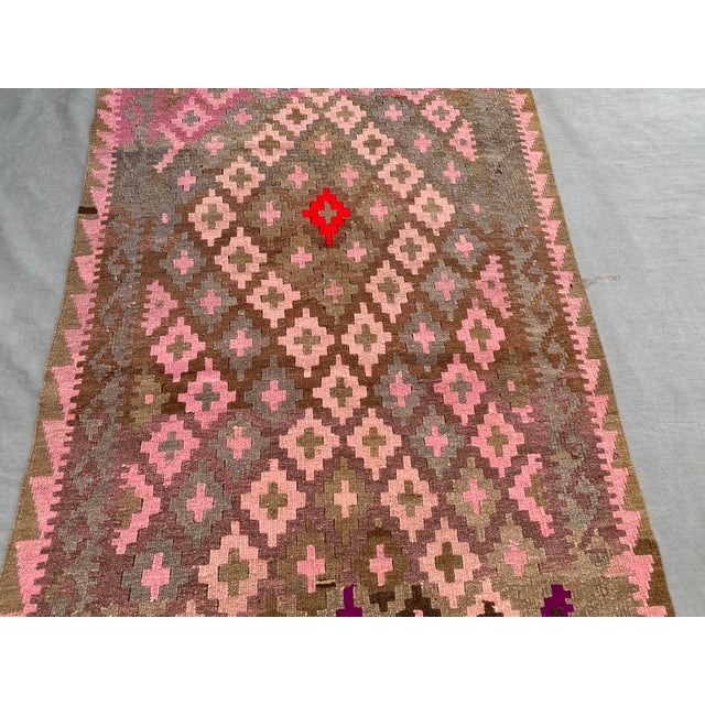 Afghan Kilim Accent Rug, Handwoven Wool, 3x6, Brown & Pink For Sale - Image 10 of 10