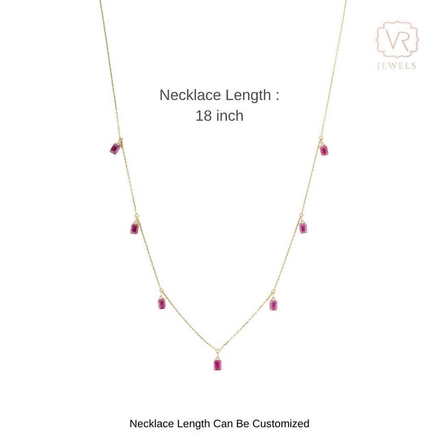 14k Yellow Gold 2.1 Ct Natural Emerald-Cut Ruby & Diamond Station Charm Necklace For Sale - Image 11 of 17