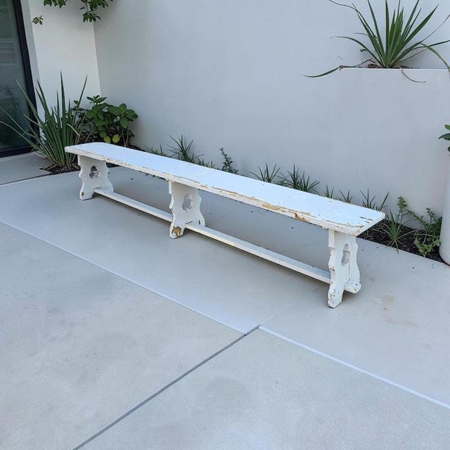 French Wooden Farmhouse Garden Bench, 1960s For Sale - Image 8 of 10