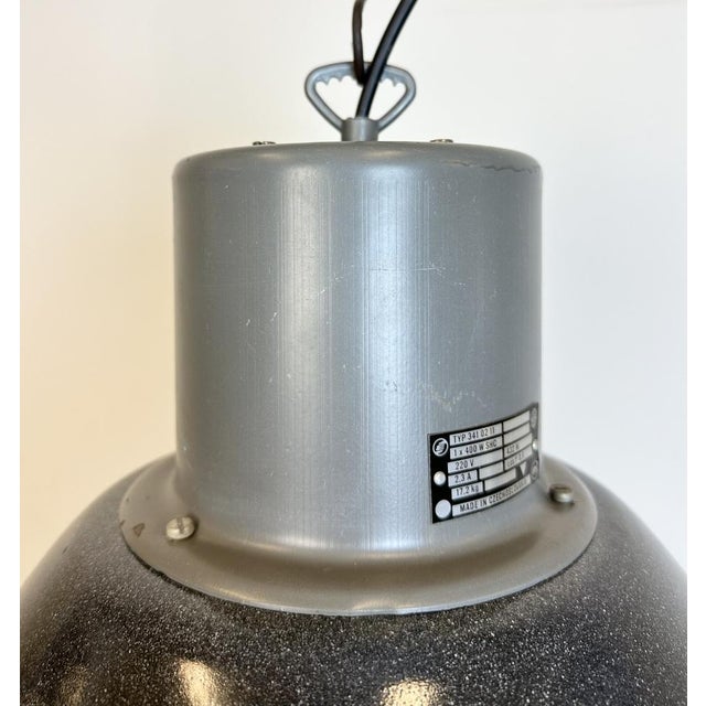 Mid-Century Modern Large Industrial Dark Grey Enamel Factory Lamp from Elektrosvit, 1960s For Sale - Image 3 of 18