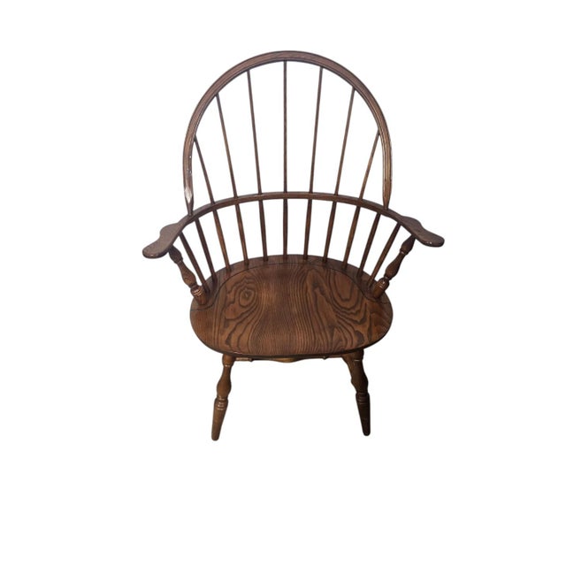 Vintage Oak Double-Bow Windsor Armchair For Sale - Image 6 of 7