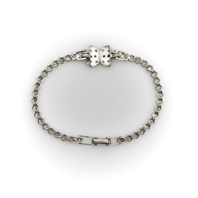 Metal 1920s Art Deco Platinum Diamond Flower Line Bracelet For Sale - Image 7 of 9