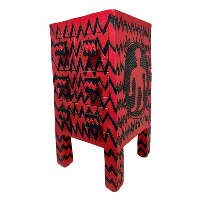 Rick Oginz Signed 1999 Painted Wood Sculptural 6-Drawer Jewelry Cabinet For Sale