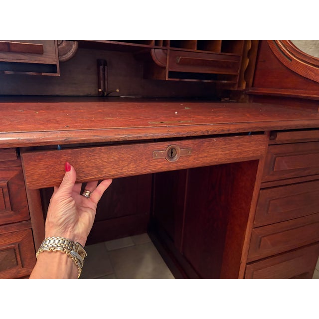 Cutler & Son Antique Roll Top Desk, Late Victorian For Sale - Image 13 of 16