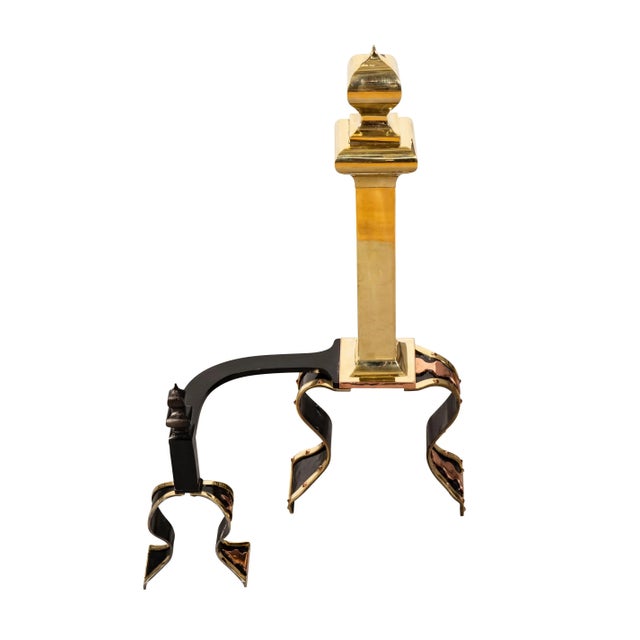 Metal Arts & Crafts Brass, Iron and Copper Andirons - A Pair For Sale - Image 7 of 13