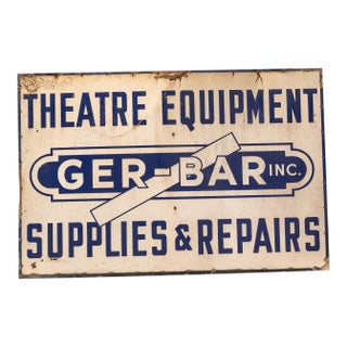 Vintage "Ger-Bar Inc." Theatre Equipment Painted Tin Sign For Sale