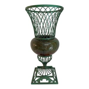 Vintage 1980s Wrought Iron and Ceramic Decorative Urn Planter Cachepot