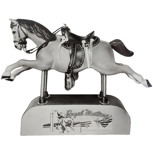 Royal Mfg. mechanical coin operated, Royal Mustang horse kiddie ride original black and white photograph, small areas of...