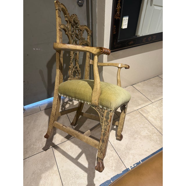 Thomas O'Brien Chinese Chippendale Arm Chair Hand Painted For Sale - Image 4 of 18